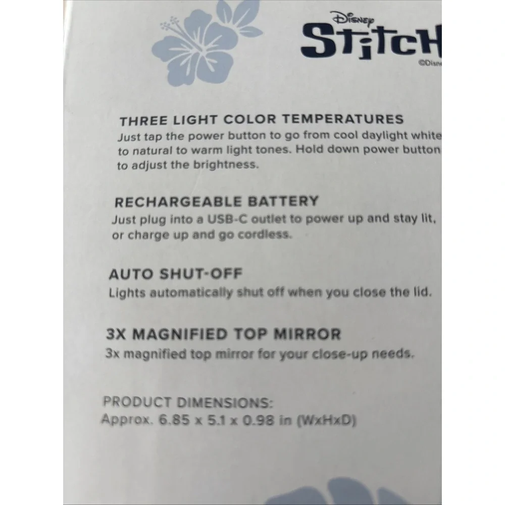 Disney Stitch Ohana Led Compact Mirror, Approx 6.85 x 5.1 x 0.98 in (WxHxD) NIB